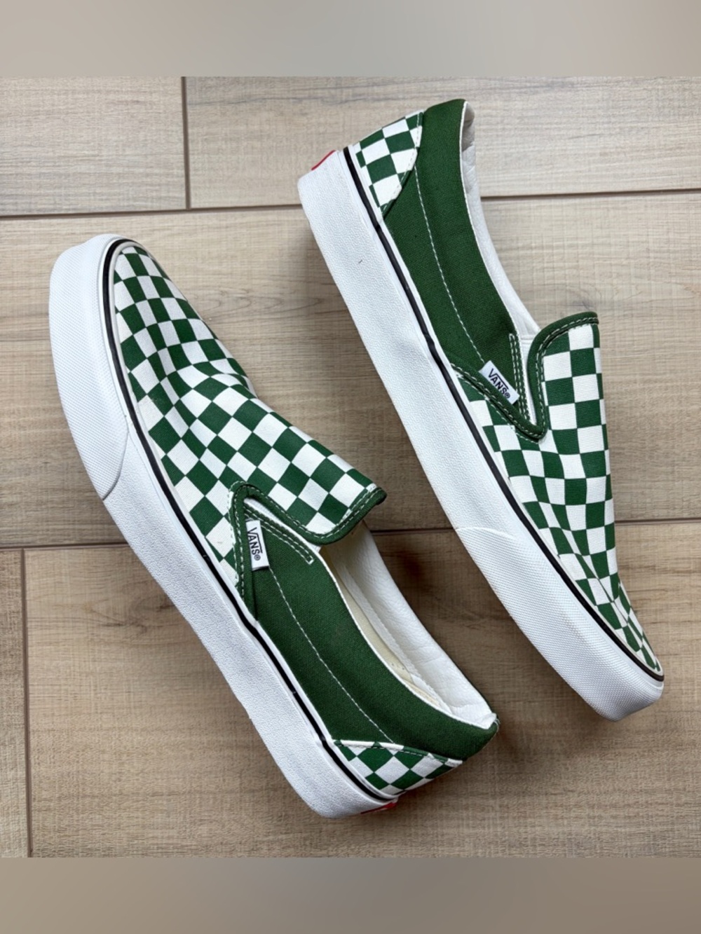 Vans Green and White Checkered Slip On Sneakers - Picture 4 of 5
